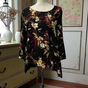 J.‎ Jill Dark Romantic Floral Bell Sleeve Loose Fit Top Size Large